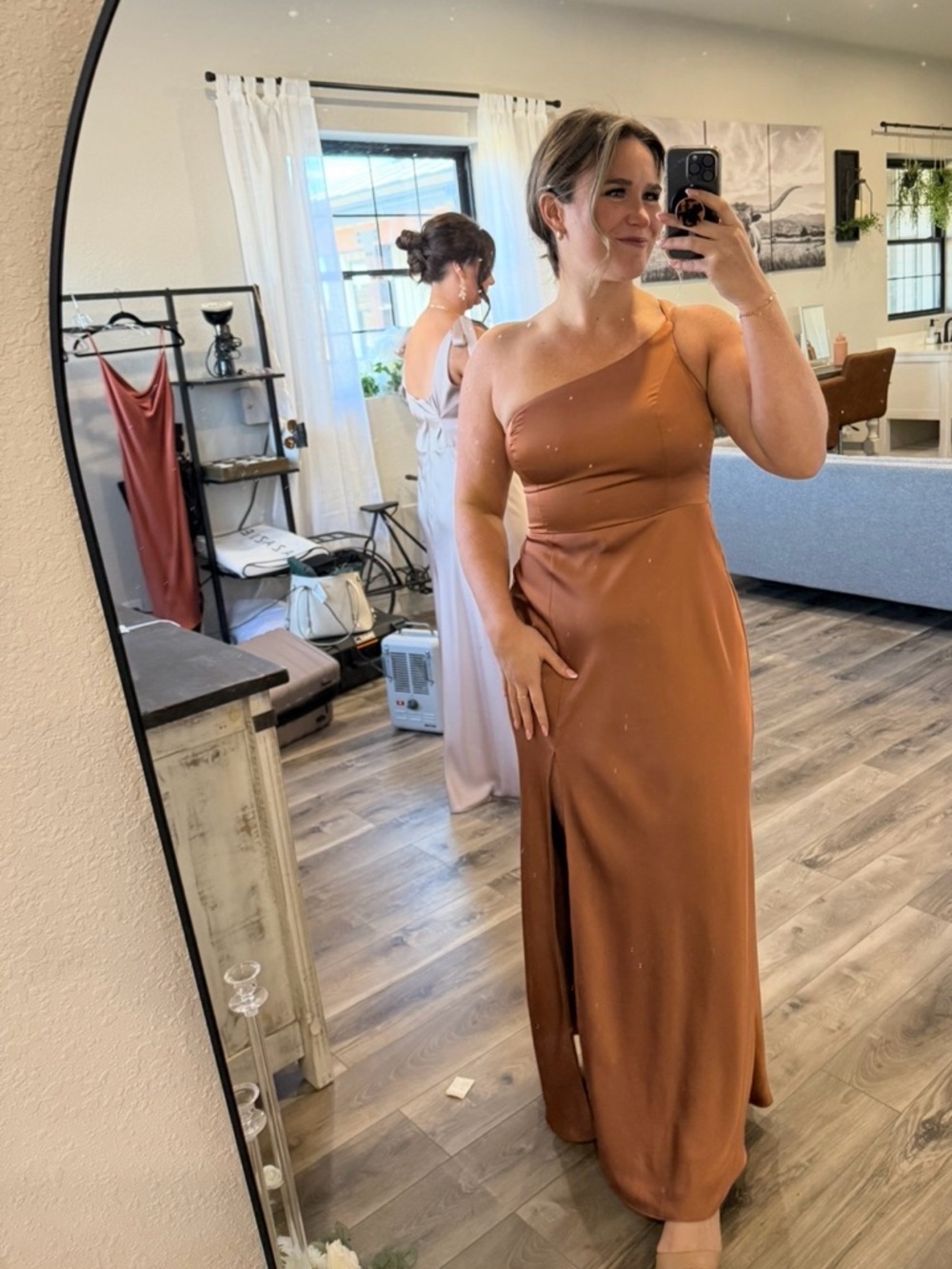 Birdy Grey- One Shoulder Backless Gown in Matte Satin, color: Rust Gown